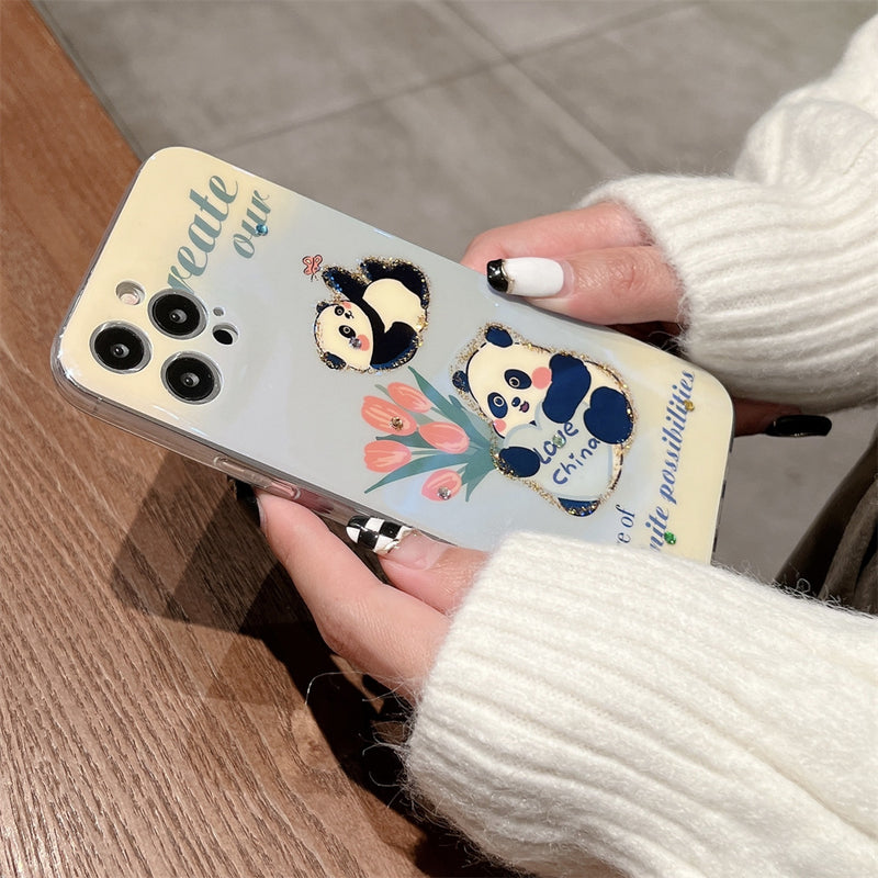 Blue-ray Panda Diamend Shockproof Soft iPhone Case