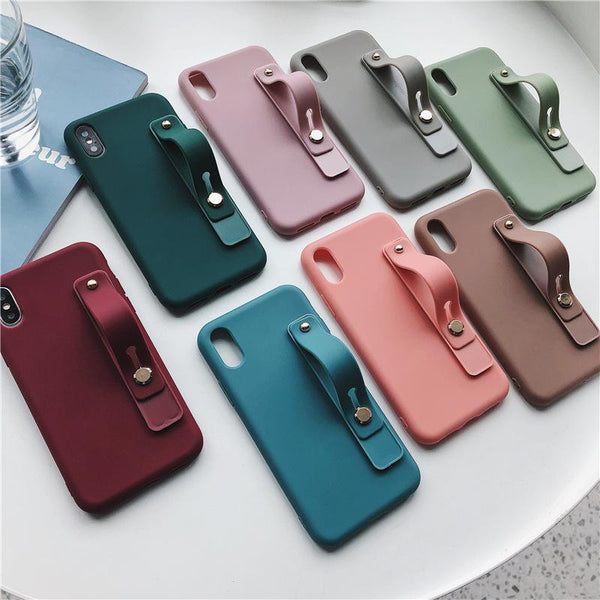 Candy Color Wrist Strap Holder Soft iPhone Case