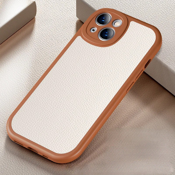 Solid Color Frame Edge PU Leather Soft iPhone Case