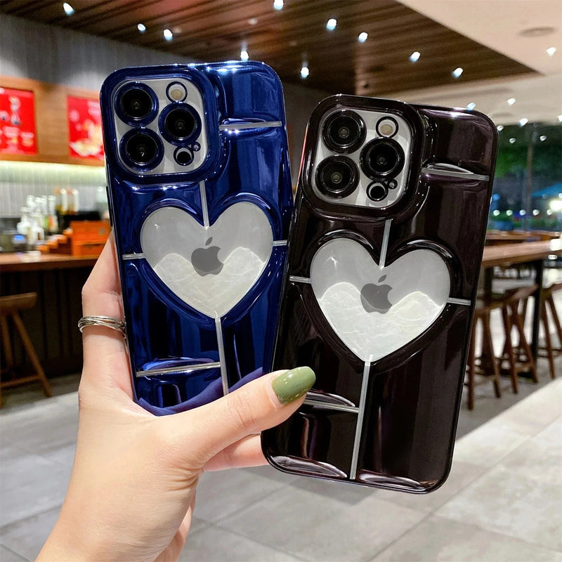 Electroplating 3D Hollow Love Heart Soft iPhone Case