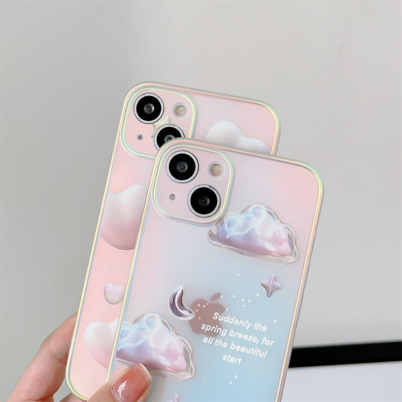 Electroplated Cloud Love Heart Colorful Soft iPhone Case
