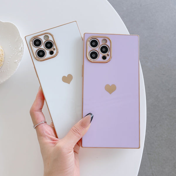 Electroplated Square Love Heart Shockproof Protective Soft iPhone Case