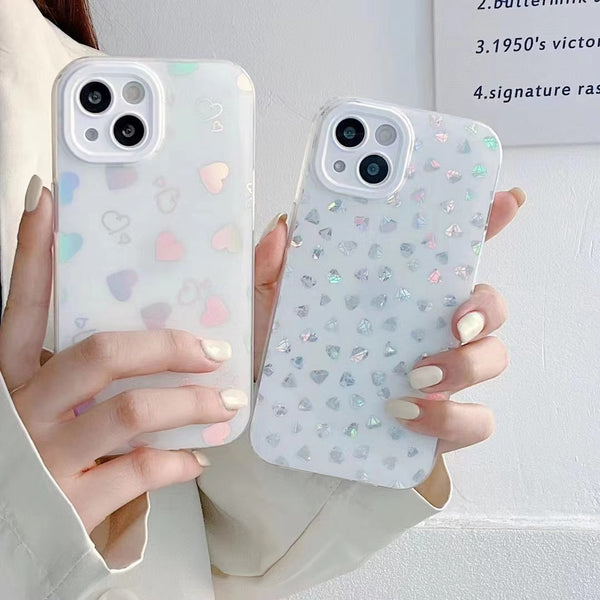 Cute Love Heart Laser Double Layer Soft iPhone Case