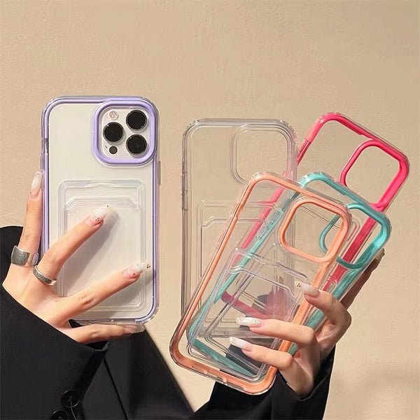 Candy Color Card Holder Shockproof Clear Soft iPhone Case