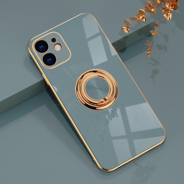 Plating Solid Color Ring Stand Holder Soft Phone Case Back Cover for iPhone