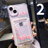 Cute Flower Floral Card Holder Clear Soft iPhone Case