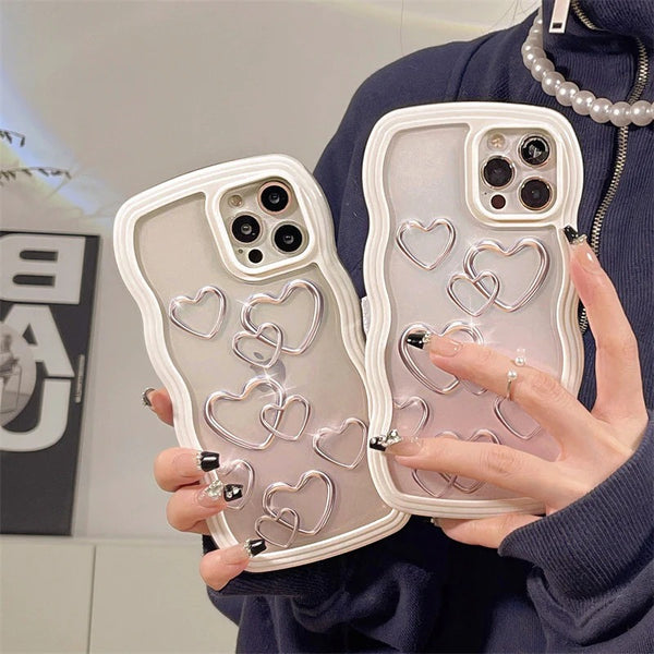 Cute Metal Love Heart Wave Shape Soft iPhone Case