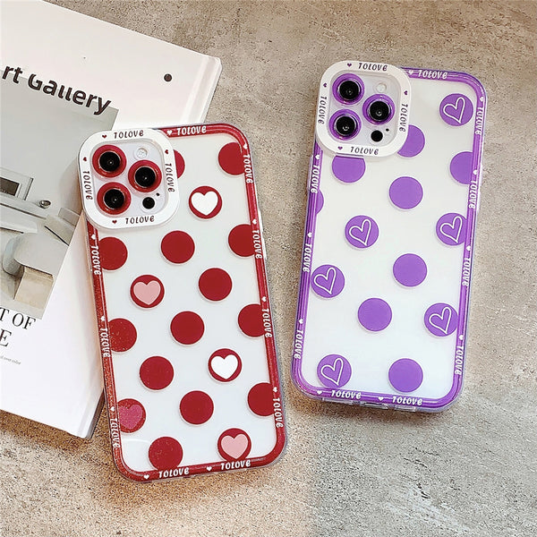 Cute Love Heart Polka Dot Camera Lens Protective Soft Phone Case Back Cover for iPhone
