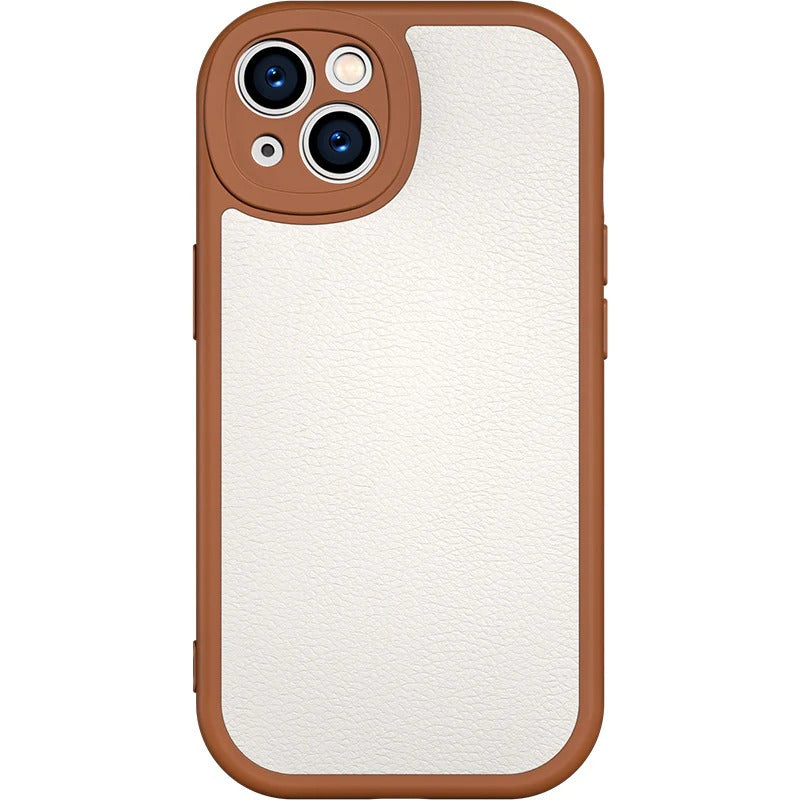 Solid Color Frame Edge PU Leather Soft iPhone Case