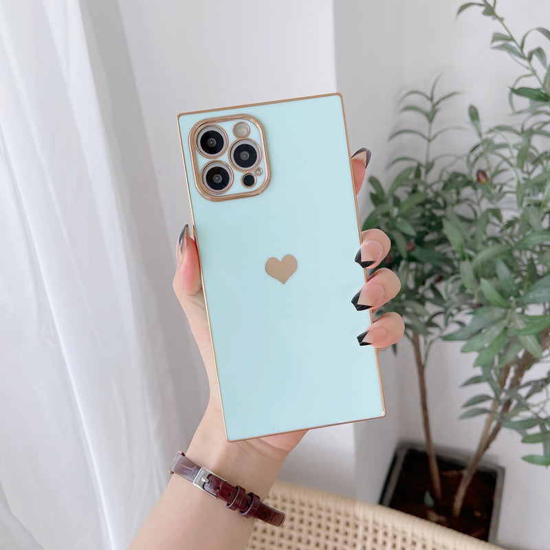 Electroplated Square Love Heart Shockproof Protective Soft iPhone Case