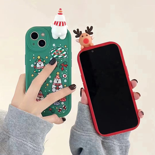 Christmas 3D Elk Snowman Bear Camera Lens Protection iPhone Case