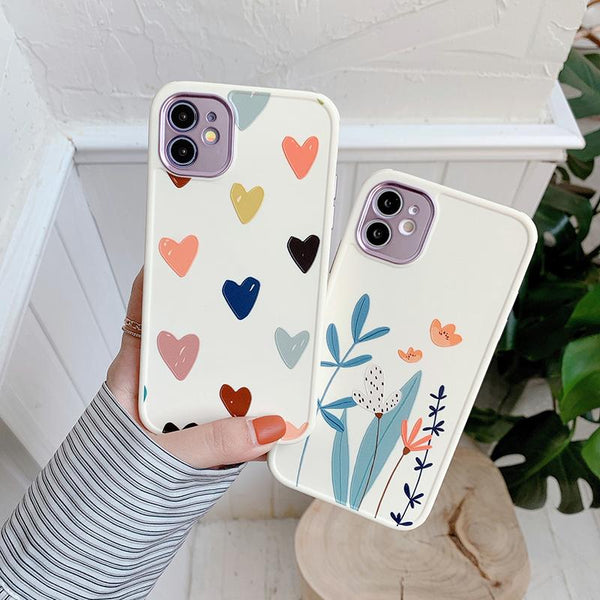 Flower Love Heart Matte Soft Phone Case Back Cover for iPhone