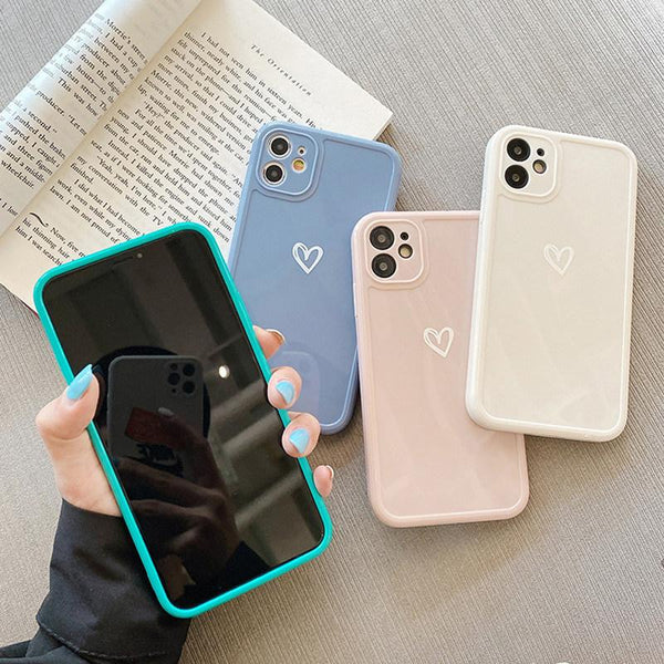 Love Heart Candy Color Soft Phone Case Back Cover for iPhone