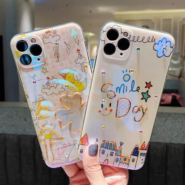 Luxury Cartoons Epoxy Clear Soft Phone Case Back Cover for iPhone