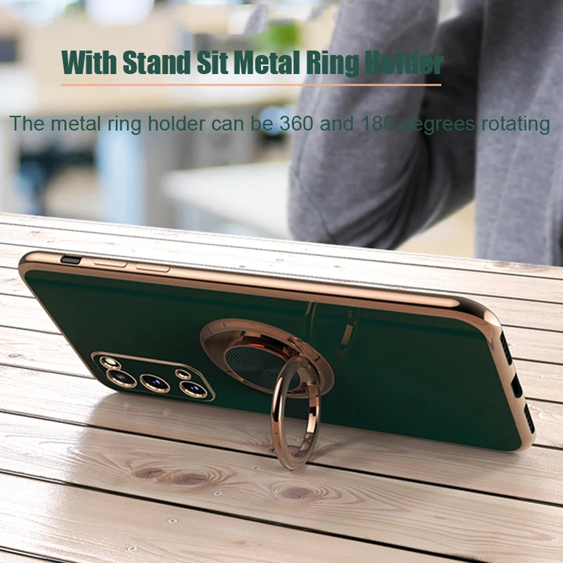 Plating Silicone With Ring Holder Stand Samsung Case