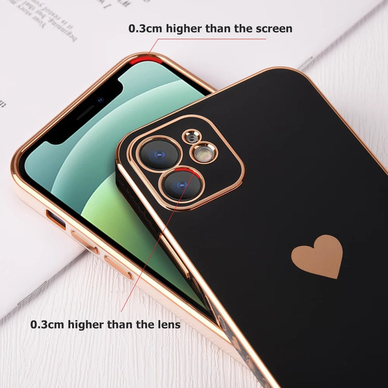 Cute Plating Love Heart Camera Lens Protection Silicone Soft iPhone Case
