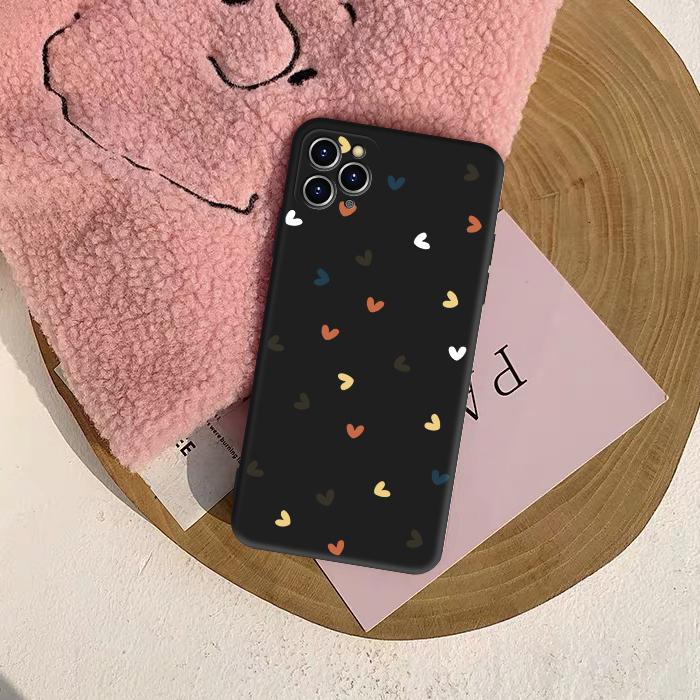 Colorful Love Heart Black Soft Phone Case Back Cover for iPhone