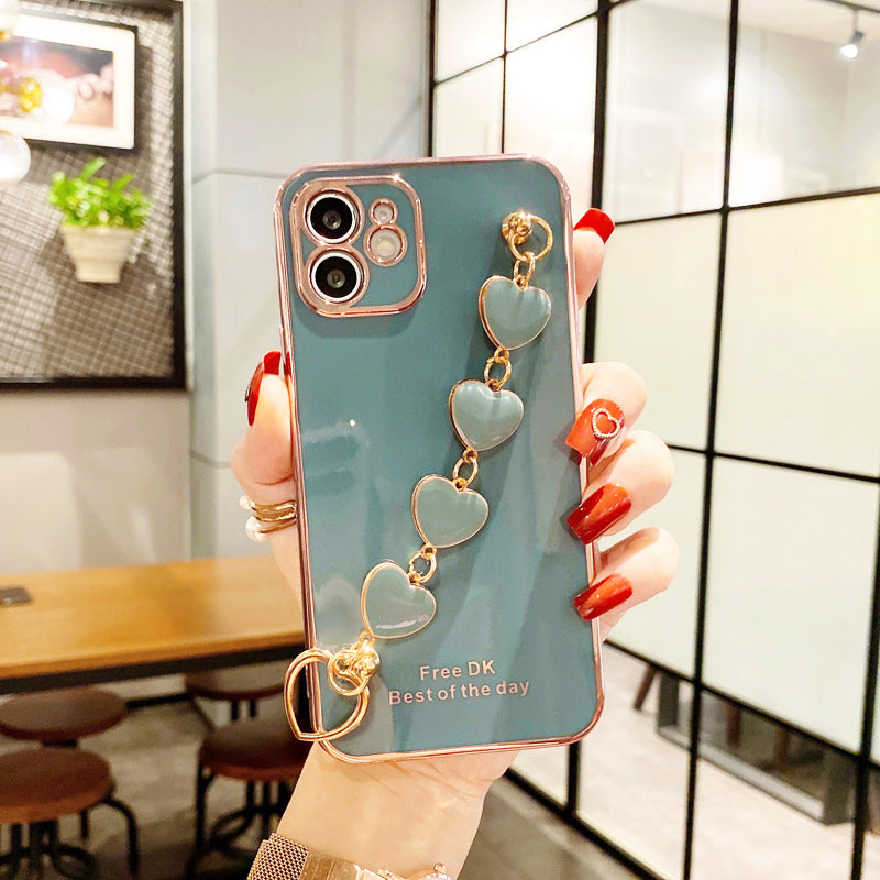 Cute Plating Love Heart Wrist Chain Samsung Case