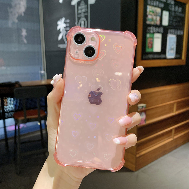 Luxury Laser Love Heart Clear Silicone Soft iPhone Case