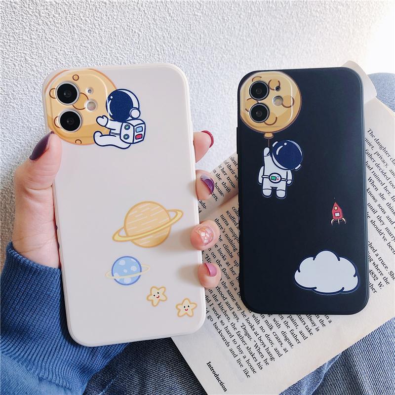 Side Cartoon Astronaut Silicone Soft Phone Case Back Cover for iPhone