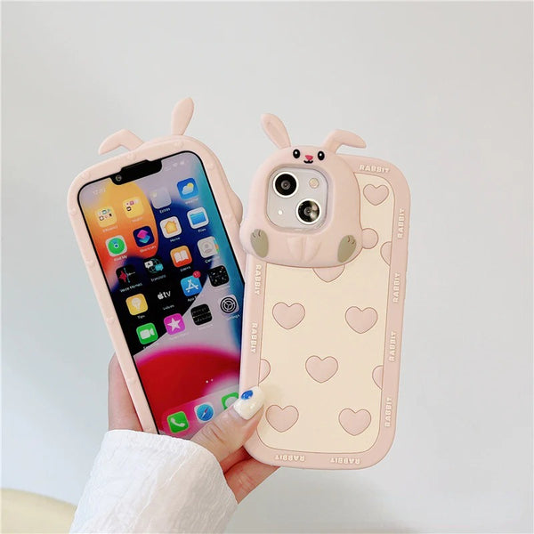 Cute Love Heart 3D Rabbit Bunny Camera Soft iPhone Case