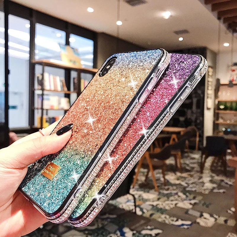 Glitter Crystal Gradient Colorful Soft Phone Case Back Cover for iPhone