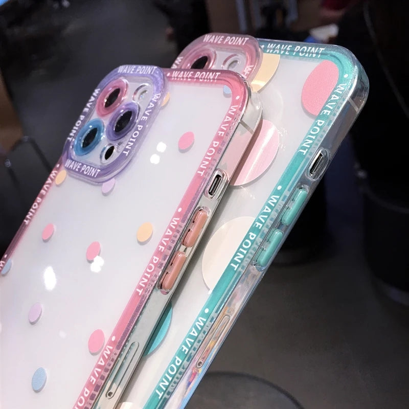 Cute Colorful Polka Dot Camera Lens Protection Clear Soft iPhone Case