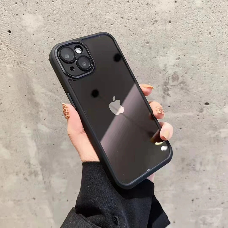 Solid Color Frame Metal Camera Lens Protection Soft iPhone Case