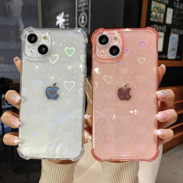 Luxury Laser Love Heart Clear Silicone Soft iPhone Case