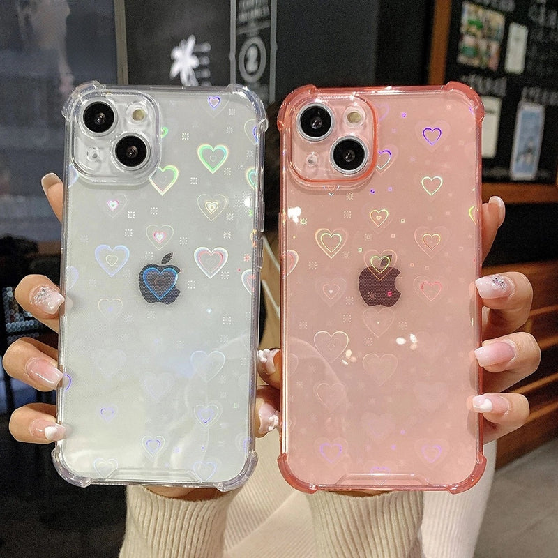 Luxury Laser Love Heart Clear Silicone Soft iPhone Case