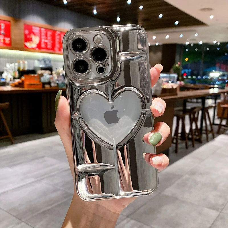 Electroplating 3D Hollow Love Heart Soft iPhone Case