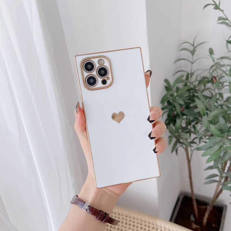 Electroplated Square Love Heart Shockproof Protective Soft iPhone Case