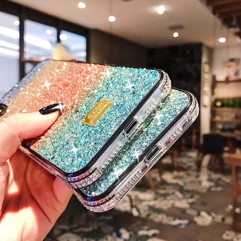 Glitter Crystal Gradient Colorful Soft Phone Case Back Cover for iPhone