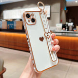 Plating Love Heart Wrist Strap Chain Bracelet Soft iPhone Case