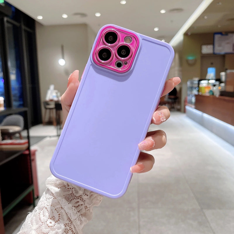 Candy Color Plating Camera Lens Protection Soft iPhone Case