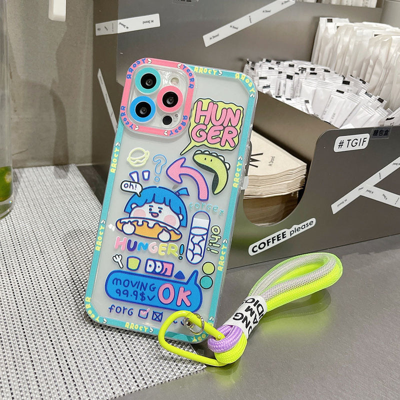 Cute Cartoon Animal Graffiti Label Bracelet Strap Clear iPhone Case
