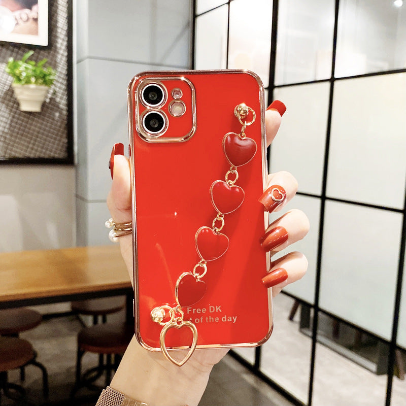 Cute Plating Love Heart Wrist Chain Samsung Case