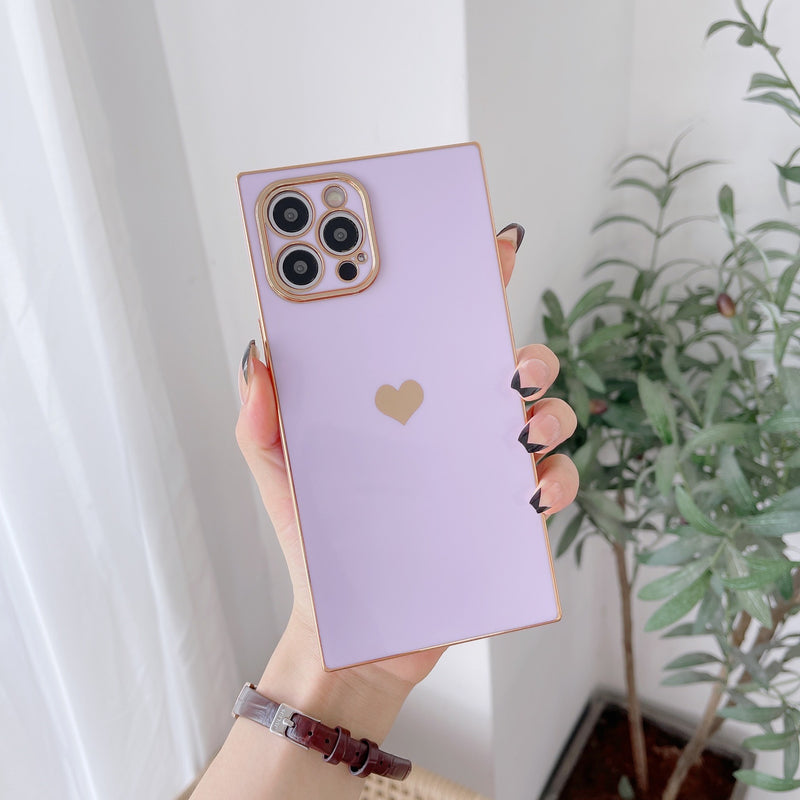 Electroplated Square Love Heart Shockproof Protective Soft iPhone Case