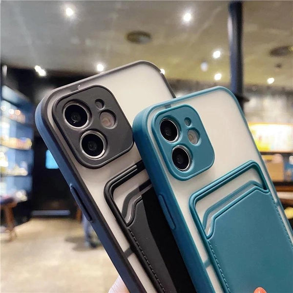 Solid Color Card Holder Lens Protection Soft iPhone Case