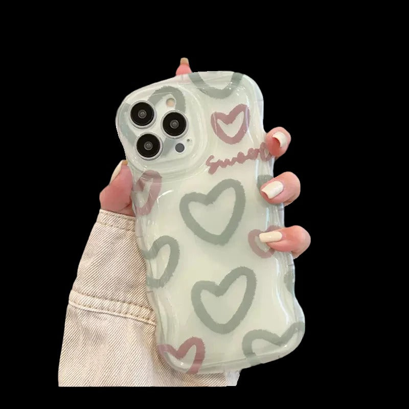 Cute Love Heart Curly Wave Frame Soft iPhone Case