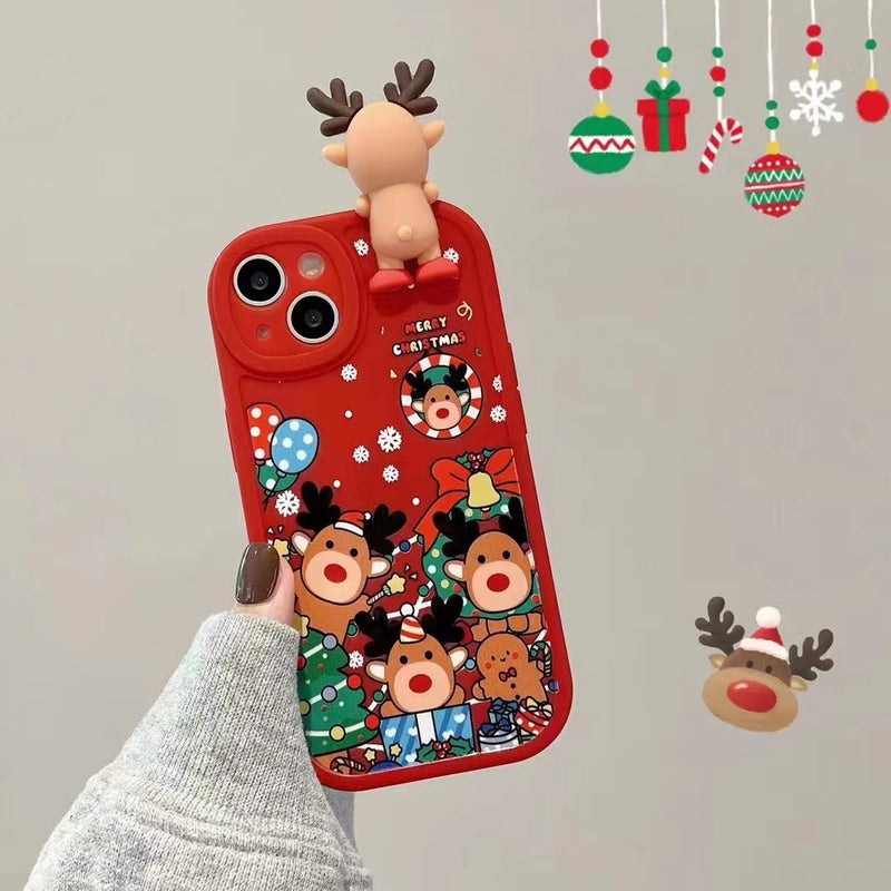 Christmas 3D Elk Snowman Bear Camera Lens Protection iPhone Case
