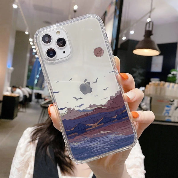 Sunset Scenery Plating Protective Transparent Soft iPhone Case