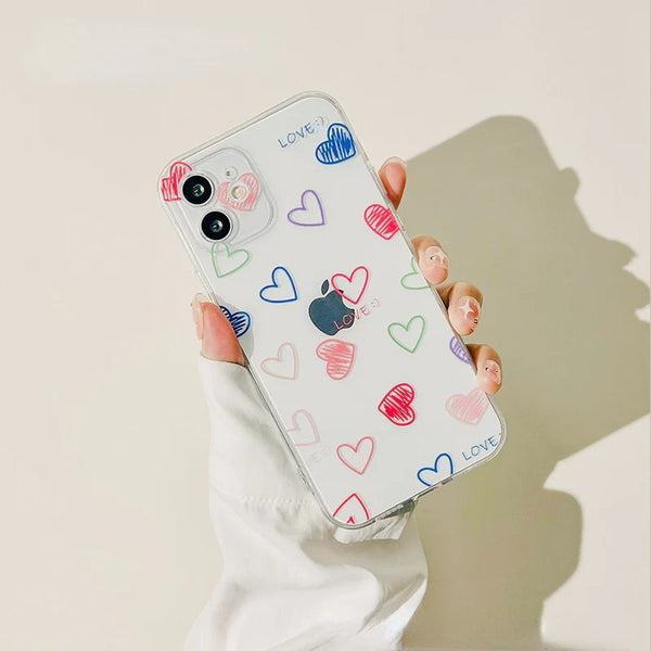 Cute Colorful Love Heart Clear Soft iPhone Case