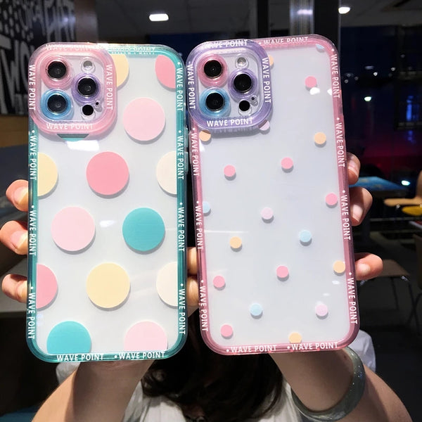 Cute Colorful Polka Dot Camera Lens Protection Clear Soft iPhone Case
