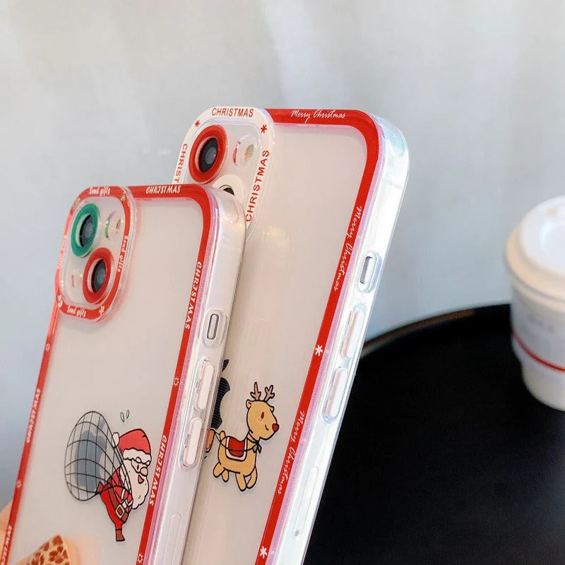 Christmas Santa Claus Deer Elk Clear Soft Camera Lens Protection iPhone Case