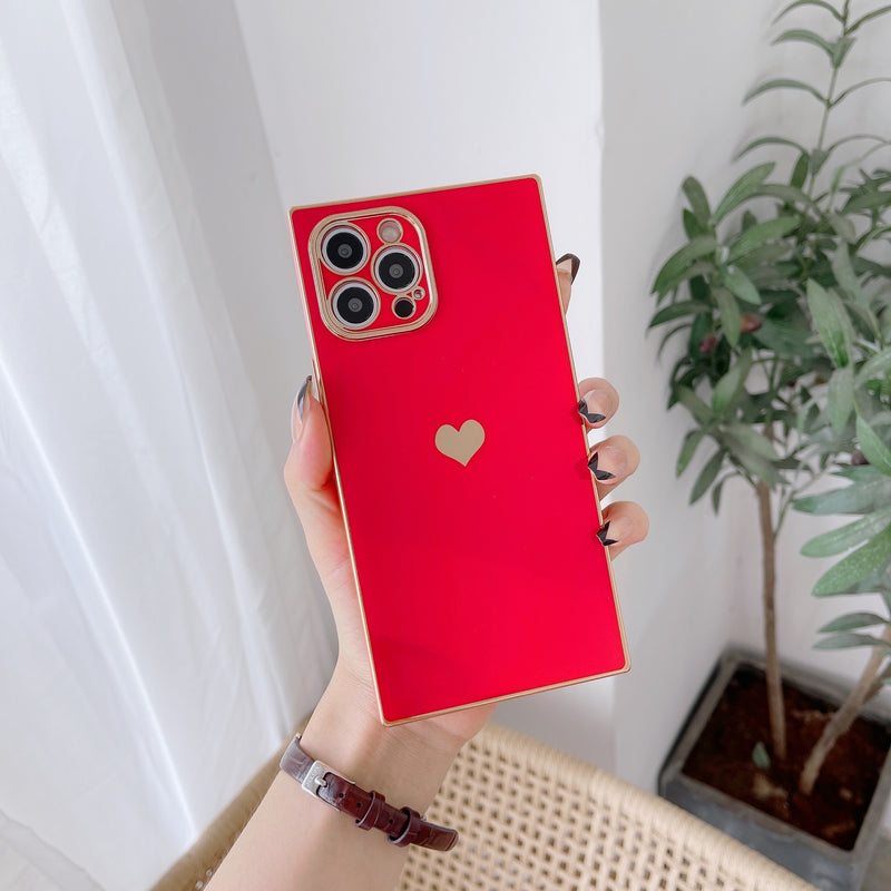 Electroplated Square Love Heart Shockproof Protective Soft iPhone Case