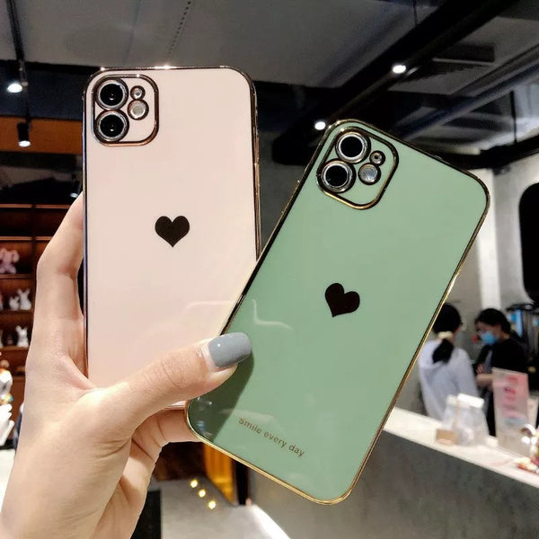 Electroplated Love Heart Shockproof Protective Soft iPhone Case