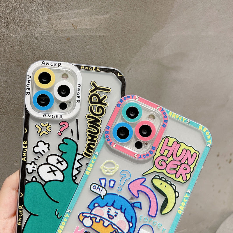 Cute Cartoon Animal Graffiti Label Bracelet Strap Clear iPhone Case