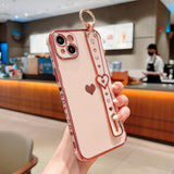 Plating Love Heart Wrist Strap Chain Bracelet Soft iPhone Case