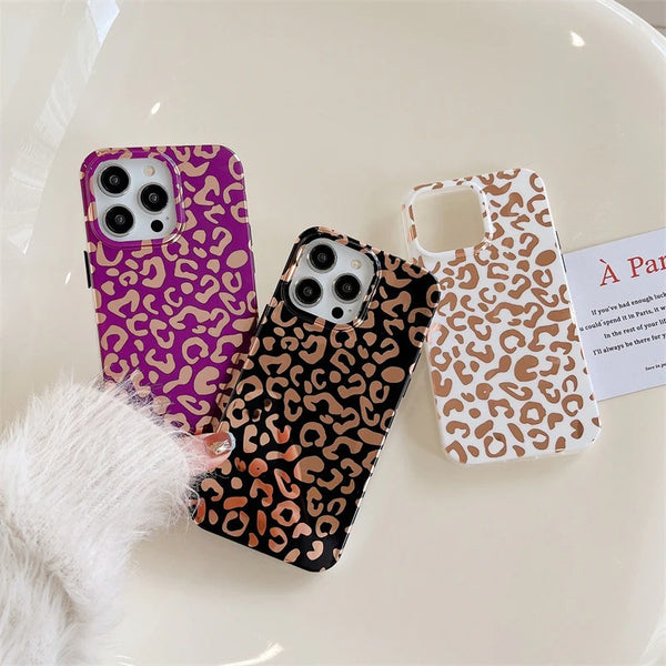 Cheetah Leopard Print Metal Button Clear Soft iPhone Case